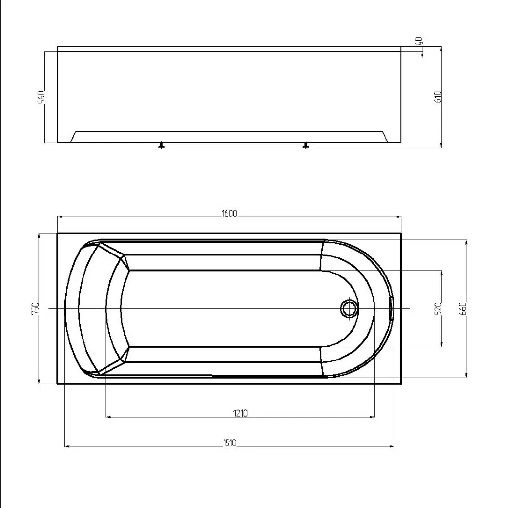 ADELINA Ванна акриловая прямоугольная 160х75 см СХЕМА