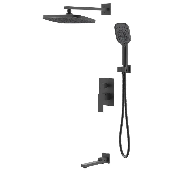  Душевая система Azario Reusa встраиваемая, с изливом, черный матовый (AZ-K7367B)