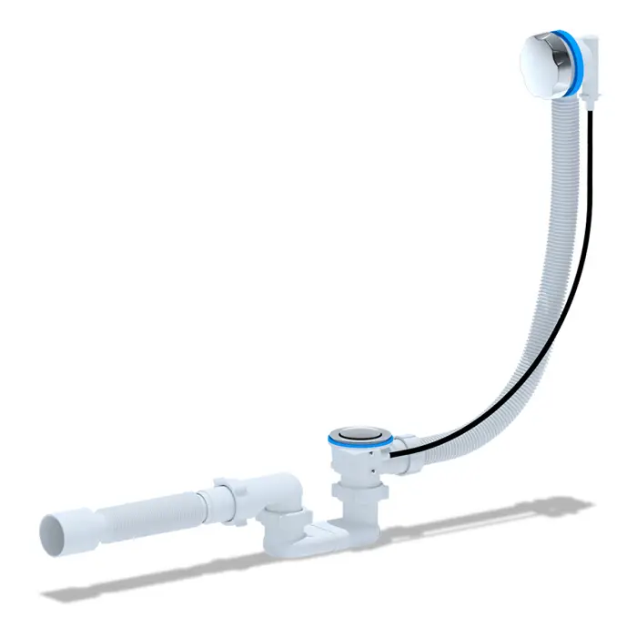 Слив-перелив Ани Пласт полуавтомат с плоским сифоном, с гибкой трубой 375*40*50 580мм (ручка пластик хром) (EM701)