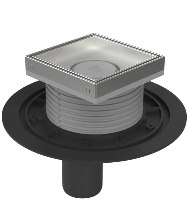 Душевой трап AZARIO DN50 10х10х13 см, пластиковый, вертикальный слив, универсальный, решетка под плитку (AZ-C 384 A)