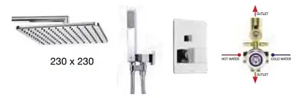 Душевой комплект Bossini COSMO: смеситель термостат на 2 выхода, верхний душ 230х230 мм, ручной душ CUBE с водорозеткой, шланг 150 см, цвет хром (M00754.030)