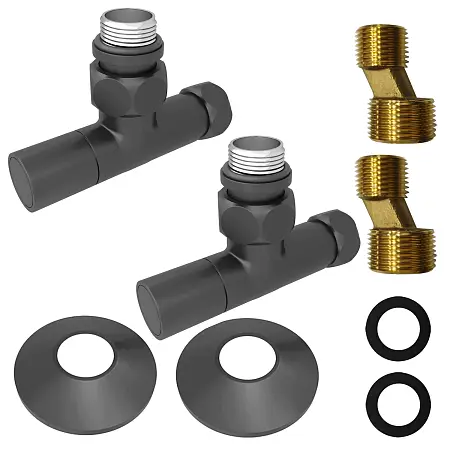 Соединение угловое с круглым вентилем для полотенцесушителей Azario гайка-штуцер 3/4"х1/2", графит (AZ83908FW)