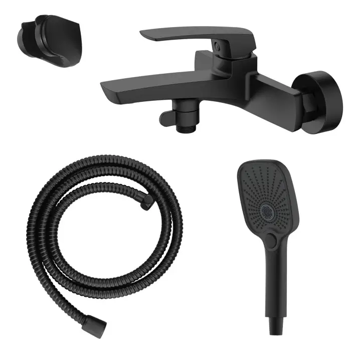Смеситель для ванны Azario Conda с ручным душем, керамический картридж, шланг 150 см, черный матовый (AZ-K3011B)