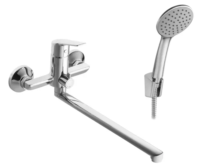 Смеситель для ванны Santek Венга длинный излив, с ручным душем, керамический картридж, хром (WH5A12003C001)