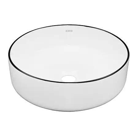 Раковина-чаша Azario 355х355х120 накладная, круглая, белый глянец/черная оконтовка (AZ-3134-BE) 