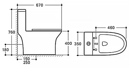 Унитаз-моноблок AZARIO Terni 670x350x760 безободковый, слив "Торнадо", быстросъемное сиденье "Микролифт" (AZ-8618T)