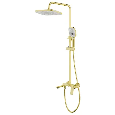 Душевая система Azario Escaro с квадратным тропическим душем, керамический картридж, шланг 150 см, золото матовое (AZ-K2374MG)