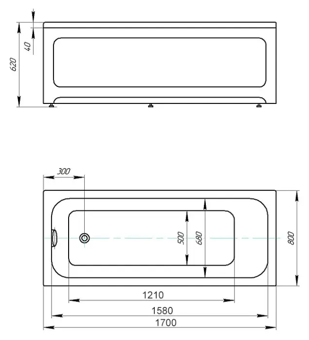 BELLA Ванна акриловая прямоугольная 170х80 см СХЕМА