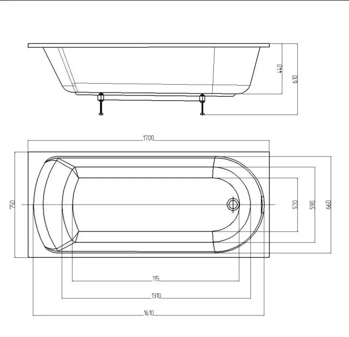 ADELINA Ванна акриловая прямоугольная 170х75 см СХЕМА