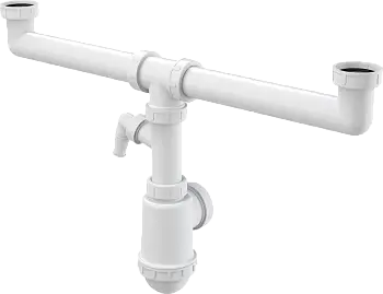 Сифон для двойной мойки Alcadrain с накидными гайками 6/4" и подводкой (A448P)