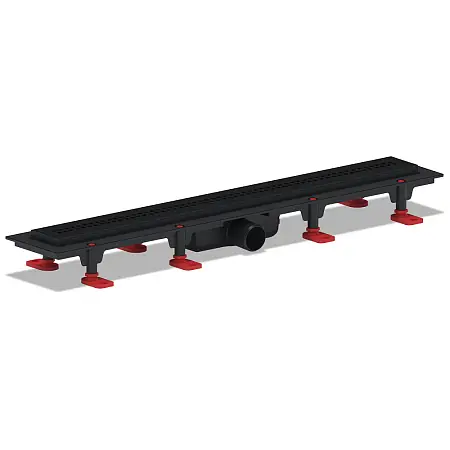 Душевой лоток АНИ Пласт выпуск 40 мм решётка Риф чёрная нержавеющая сталь 650 мм (TL1265BL)