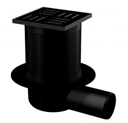 APV31BLACK Сливной трап 105 × 105/50, подводка – боковая, решетка – черный мат