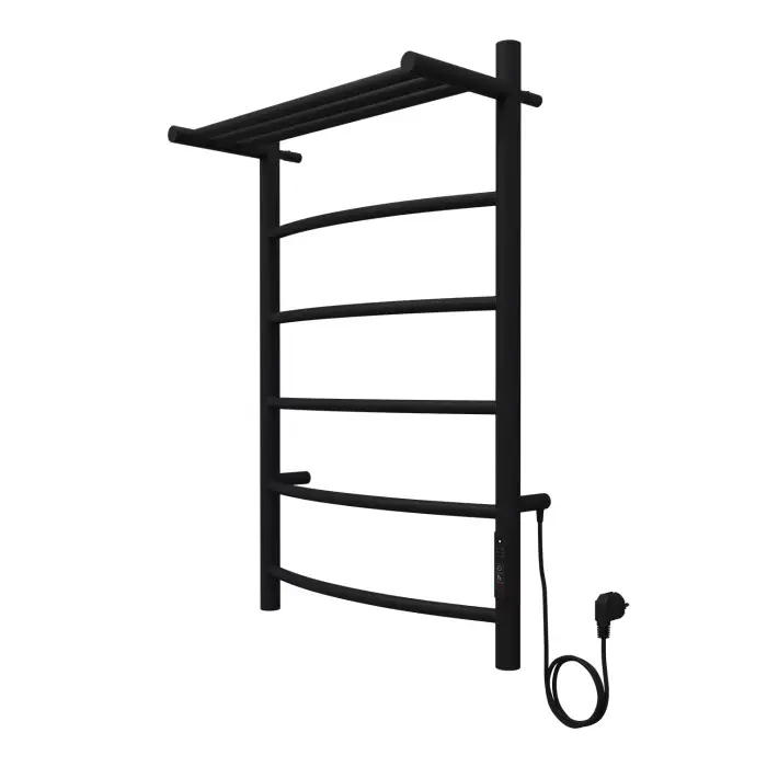 Полотенцесушитель электрический AZARIO VERONA 500/800 5 секций, с полкой, диммер справа, черный (AZ04858PB)