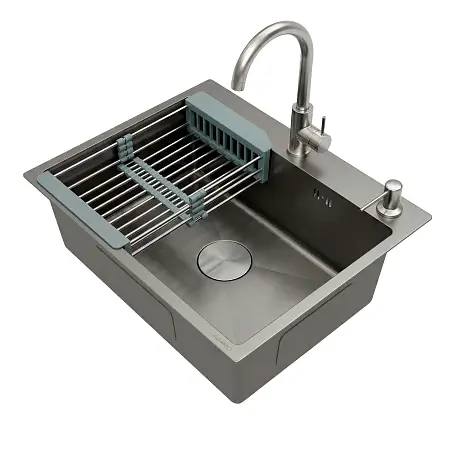 Кухонная мойка AZARIO NICOLE 500х500х220 нержавеющая сталь, в комплекте сифон, диспенсер, коландер, серая соты (AZG5050H)