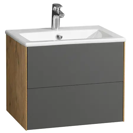 Тумба под раковину AQUATON Сохо 60 подвесная, графит софт / дуб веллингтон (1A258001AJA00) 