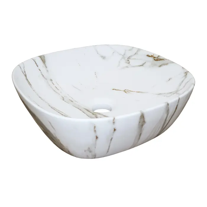 Раковина-чаша Azario 370x370x115 накладная, округлая, светлый мрамор (AZ-2184+M845)