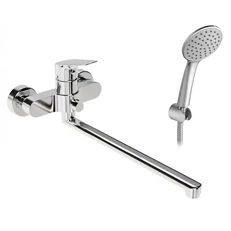 Смеситель для ванны Santek Таос с ручным душем, длинный излив, керамический картридж, хром (WH5A12009C001)