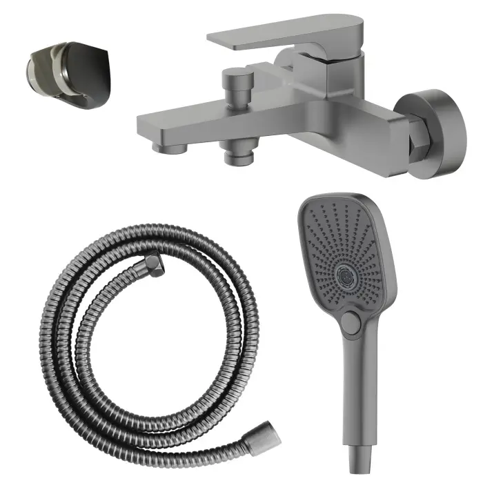 Смеситель для ванны Azario Arida керамический картридж, с ручным душем, шланг 150 см, графит (AZ-K3054GR)