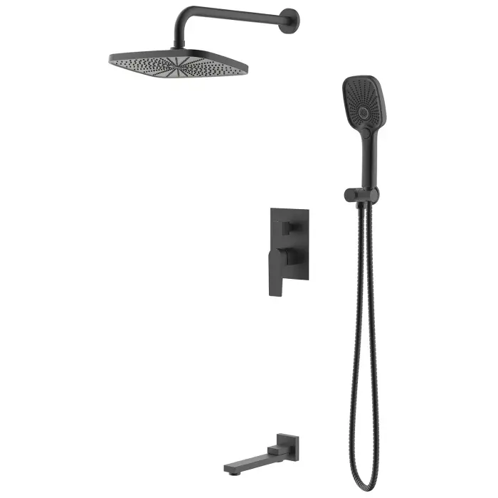 Душевая система Azario Arida скрытый монтаж, с изливом, керамический картридж, шланг 150 см, черный матовый (AZ-K7354B)