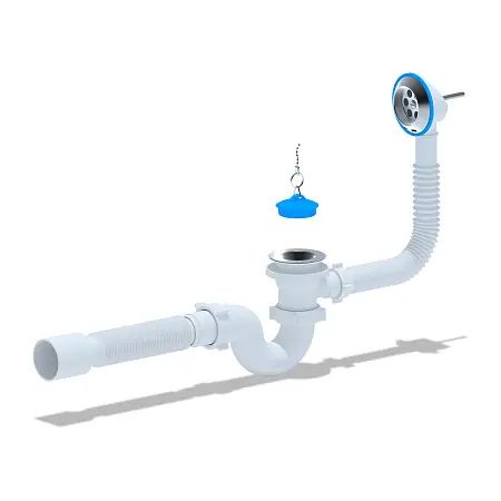 Слив-перелив Ани Пласт для ванны с выпуском 1 1/2", с переливом, с гибкой трубой 40/50 (E155)