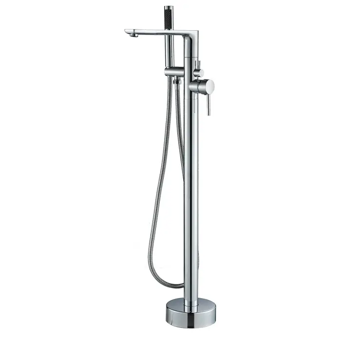 Смеситель для отдельно стоящей ванны Azario Rimini напольный, керамический картридж, шланг 150 см, хром (AZ-K3110)
