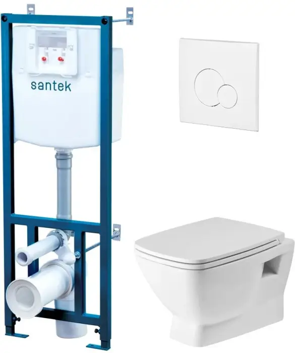 ПЭК: Santek Нео rimless подвесной безободковый унитаз с сиденьем + инсталляция + панель смыва белая (1.WH50.1.758)