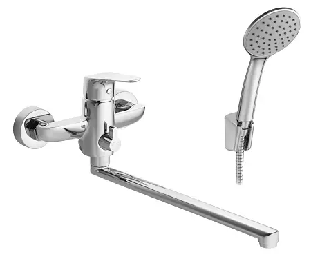 Смеситель для ванны Santek Форт длинный излив, с ручным душем, керамический картридж, хром (WH5A12004C001)