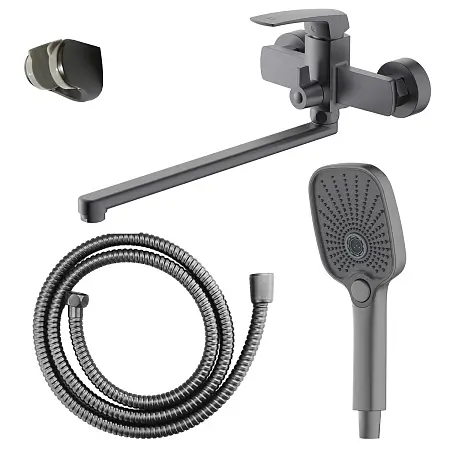 Смеситель для ванны Azario Conda керамический картридж, длинный излив, с ручным душем, шланг 150 см, графит (AZ-K1711GR)